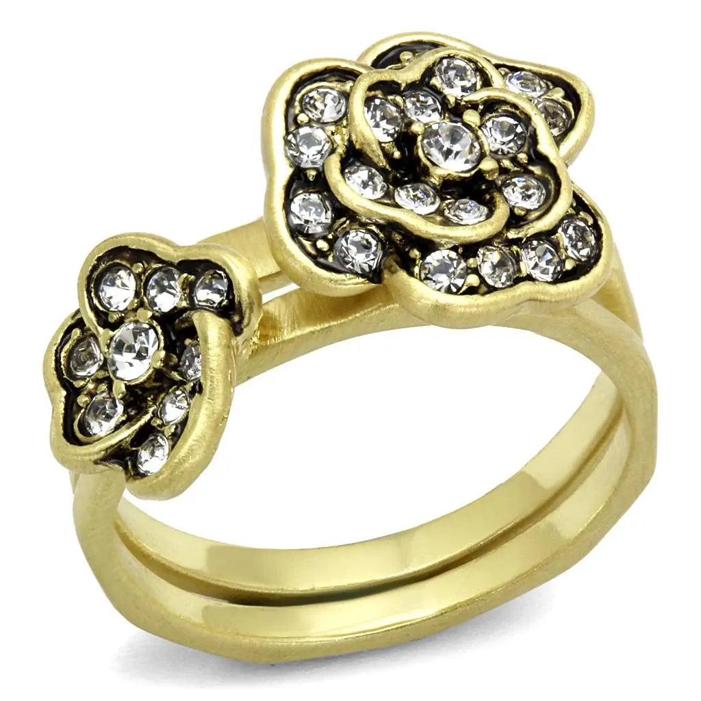 LO4111 - Antique Copper Brass Ring with Top Grade Crystal in Clear - Alamode - Flyclothing LLC