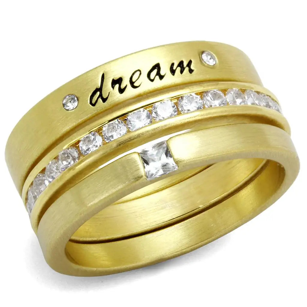 LO4114 - Gold Brass Ring with AAA Grade CZ in Clear - Alamode - Flyclothing LLC