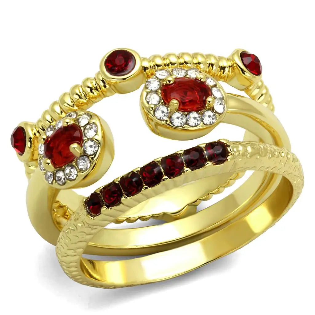 LO4116 - Gold Brass Ring with Top Grade Crystal in Siam - Alamode - Flyclothing LLC