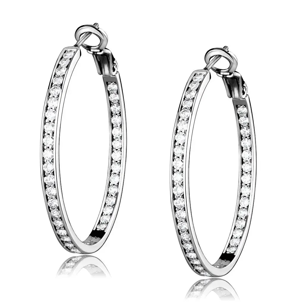 LO4119 - Rhodium Brass Earrings with AAA Grade CZ in Clear - Alamode - Flyclothing LLC