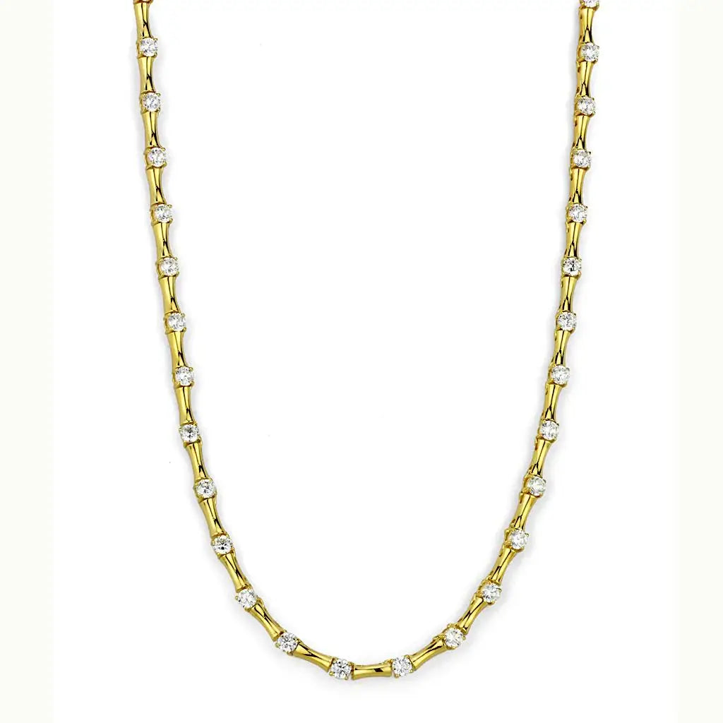 LO4123 - Gold Brass Necklace with AAA Grade CZ in Clear - Alamode - Flyclothing LLC