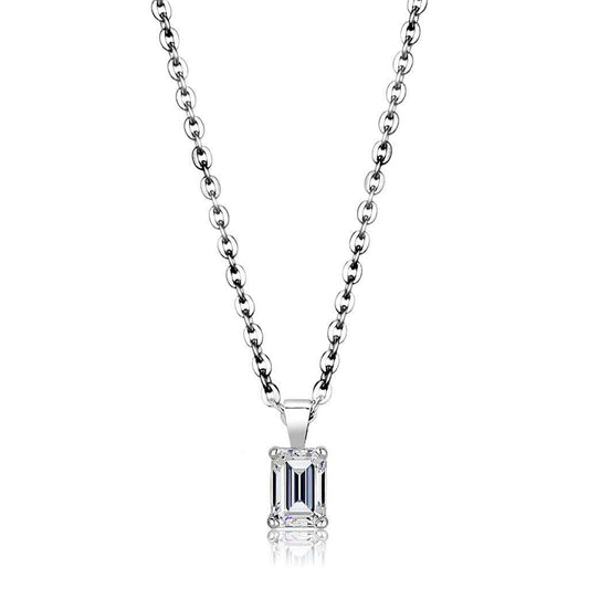 LO4127 - Rhodium Brass Chain Pendant with AAA Grade CZ in Clear - Alamode - Flyclothing LLC