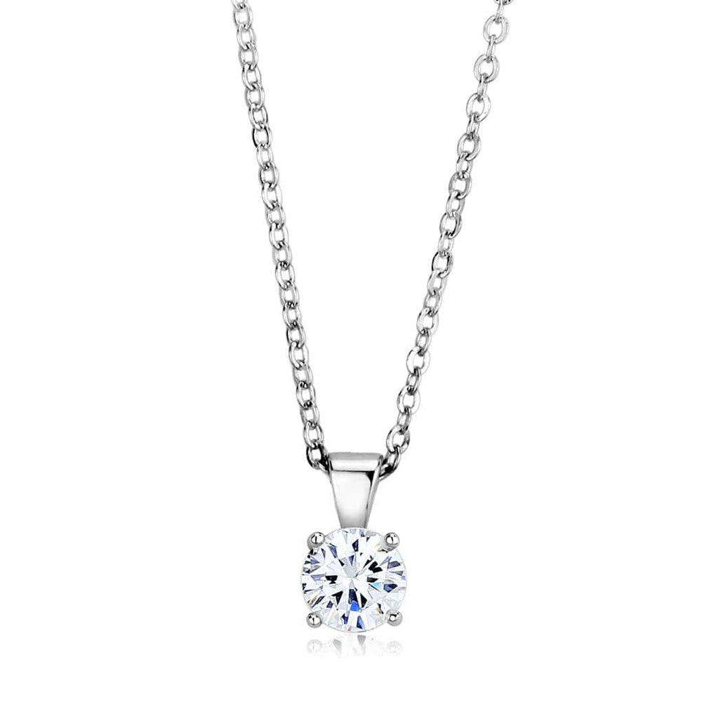 LO4129 - Rhodium Brass Chain Pendant with AAA Grade CZ  in Clear - Alamode