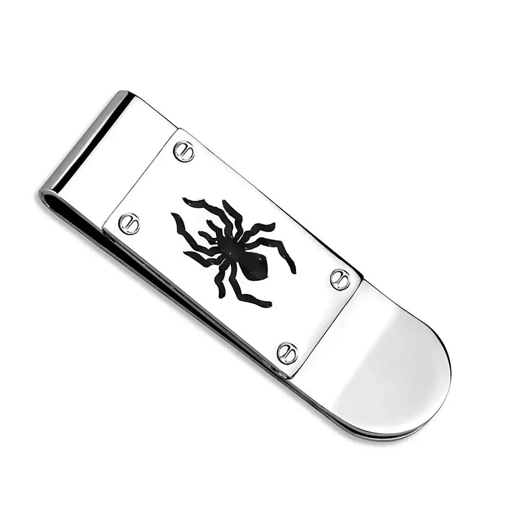 LO4130 - Rhodium Brass Money clip with Epoxy in Jet - Alamode - Flyclothing LLC