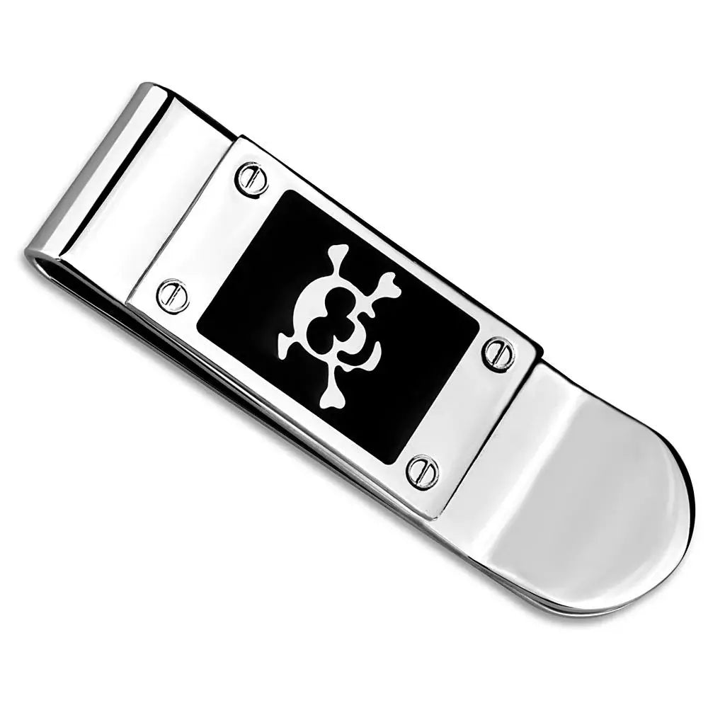 LO4131 - Rhodium Brass Money clip with Epoxy in Jet - Alamode - Flyclothing LLC