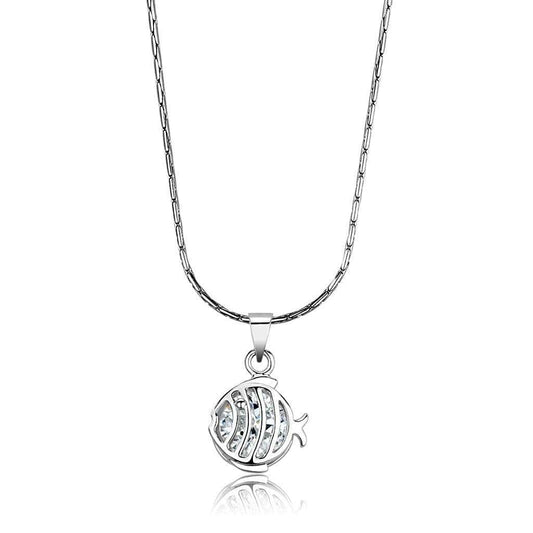 LO4148 - Rhodium Brass Chain Pendant with AAA Grade CZ in Clear - Alamode - Flyclothing LLC