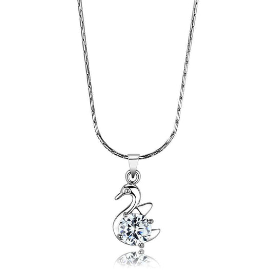 LO4149 - Rhodium Brass Chain Pendant with AAA Grade CZ in Clear - Alamode - Flyclothing LLC