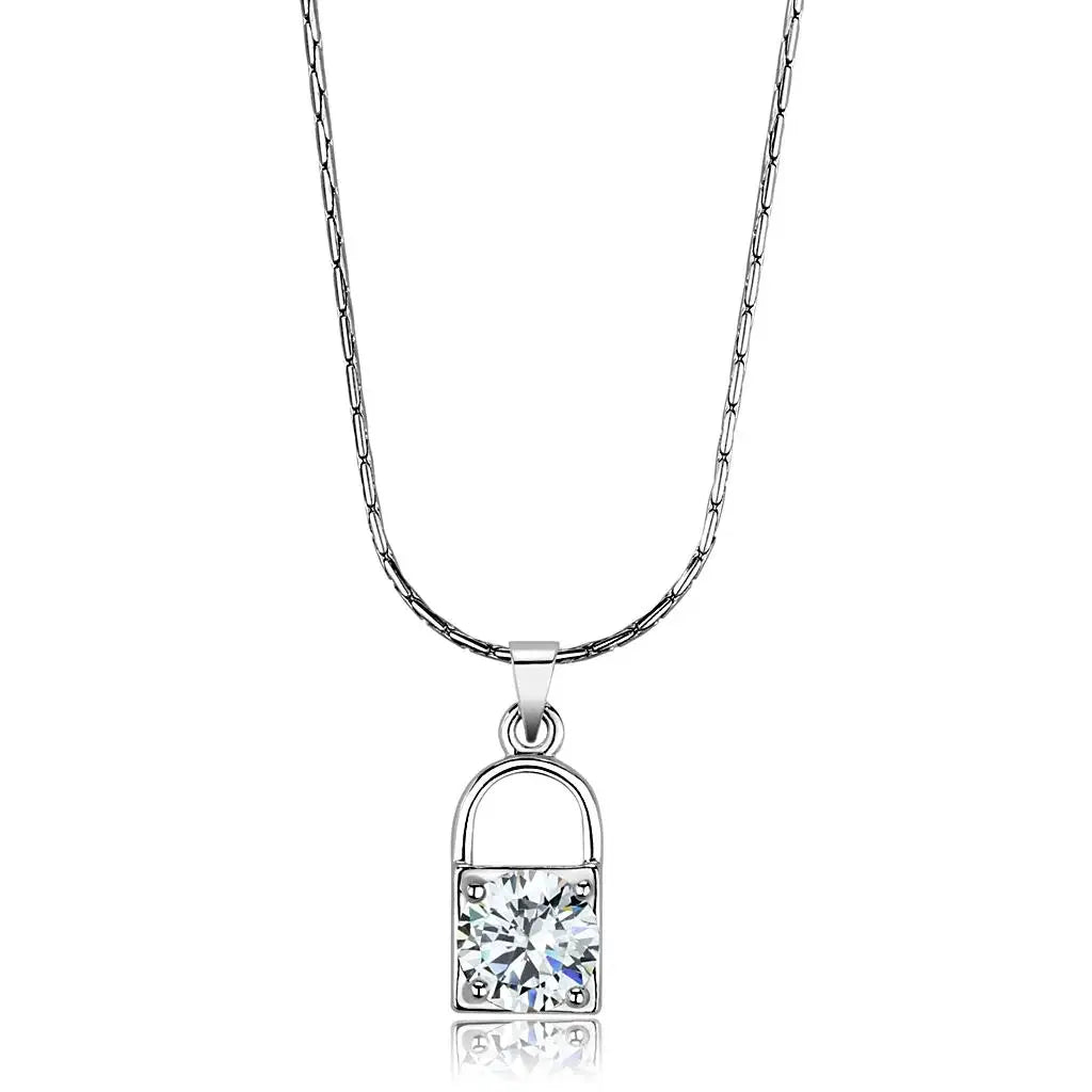 LO4150 - Rhodium Brass Chain Pendant with AAA Grade CZ in Clear - Alamode - Flyclothing LLC