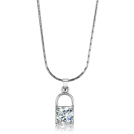 LO4150 - Rhodium Brass Chain Pendant with AAA Grade CZ in Clear - Alamode - Flyclothing LLC