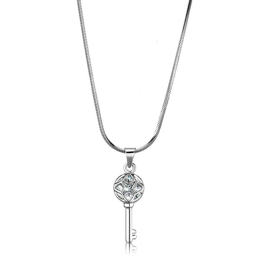 LO4158 - Rhodium Brass Chain Pendant with AAA Grade CZ in Clear - Alamode - Flyclothing LLC