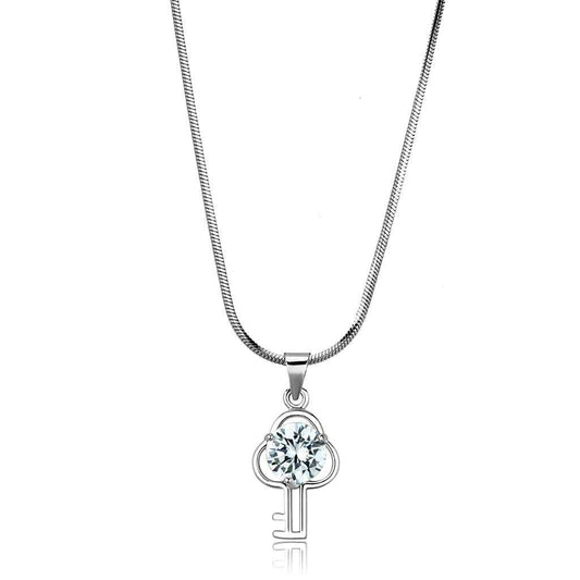LO4161 - Rhodium Brass Chain Pendant with AAA Grade CZ in Clear - Alamode - Flyclothing LLC