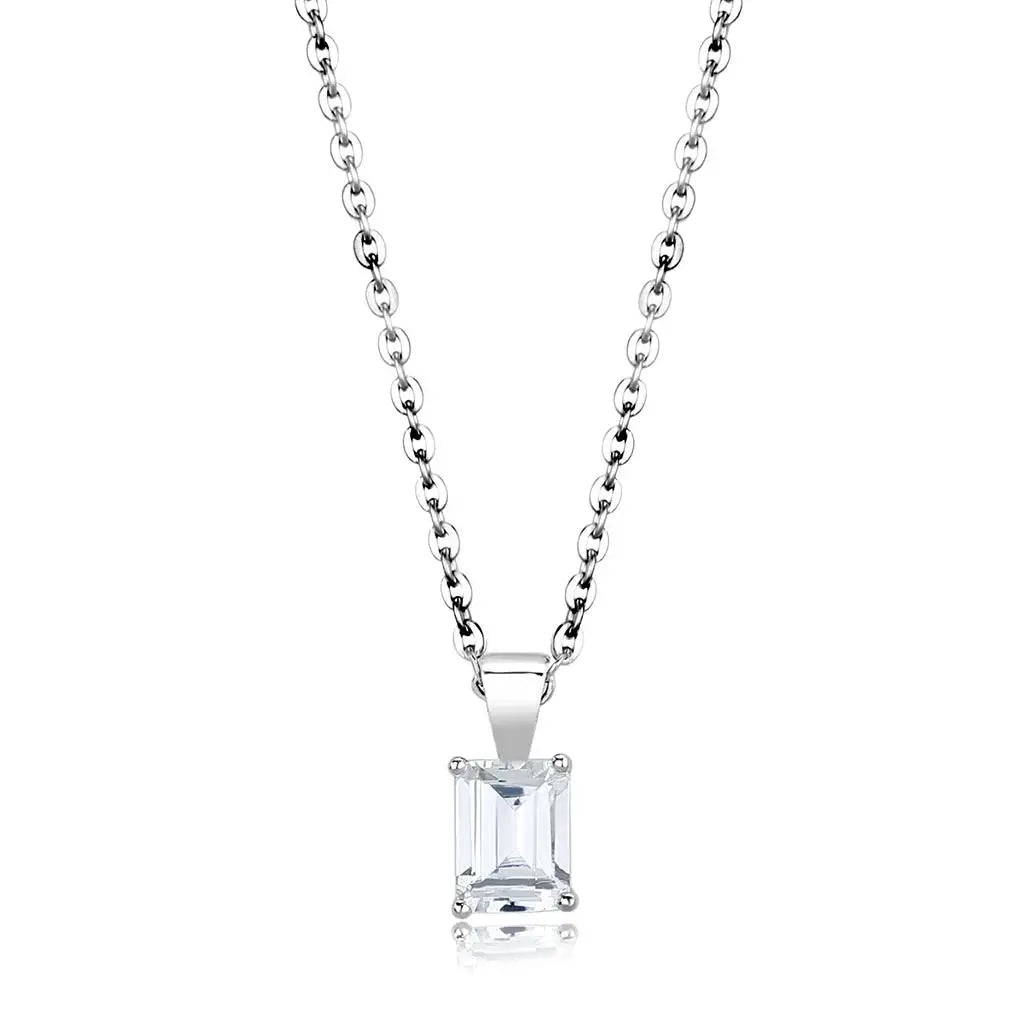LO4172 - Rhodium Brass Chain Pendant with AAA Grade CZ in Clear - Alamode - Flyclothing LLC