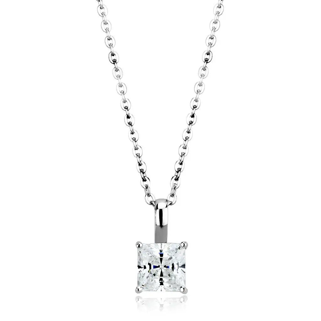 LO4174 - Rhodium Brass Chain Pendant with AAA Grade CZ in Clear - Alamode - Flyclothing LLC