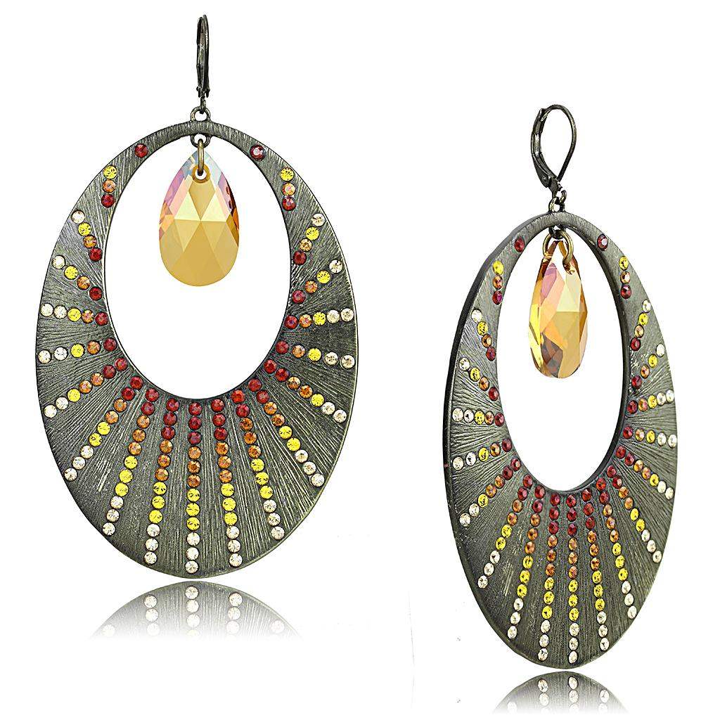 LO4177 - Antique Copper Brass Earrings with Top Grade Crystal in Champagne - Alamode - Flyclothing LLC