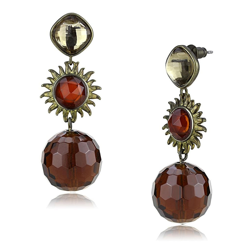 LO4179 - Antique Copper Brass Earrings with Synthetic Synthetic Glass in Brown - Alamode