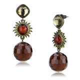 LO4179 - Antique Copper Brass Earrings with Synthetic Synthetic Glass in Brown - Alamode