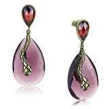 LO4187 - Antique Copper Brass Earrings with Synthetic Synthetic Glass in Amethyst
