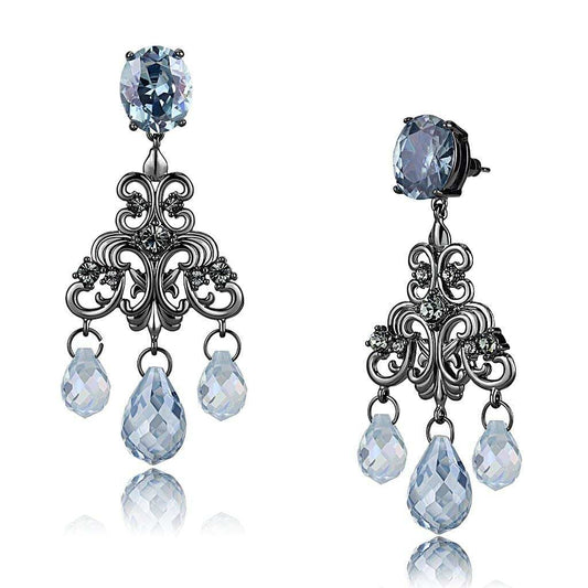 LO4188 - TIN Cobalt Black Brass Earrings with AAA Grade CZ in Sea Blue - Alamode - Flyclothing LLC