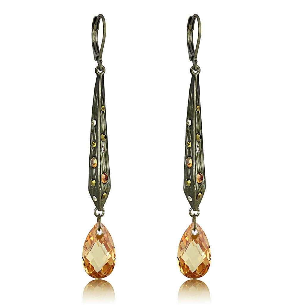 LO4189 - Antique Copper Brass Earrings with Top Grade Crystal in Champagne - Alamode - Flyclothing LLC