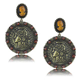 LO4190 - Antique Copper Brass Earrings with Synthetic Synthetic Stone in Smoked Quartz - Alamode - Flyclothing LLC