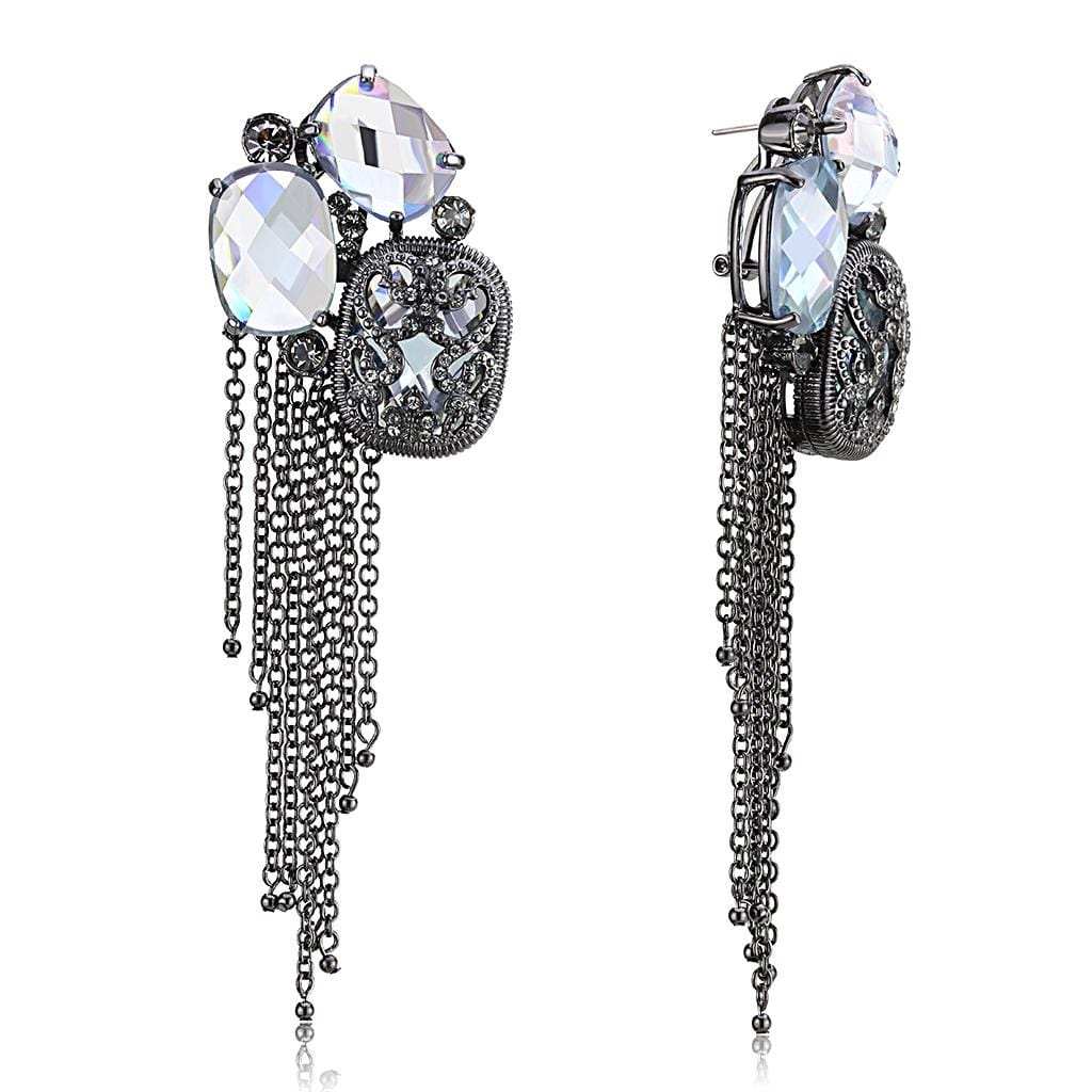 LO4191 - TIN Cobalt Black Brass Earrings with AAA Grade CZ in Clear - Alamode - Flyclothing LLC