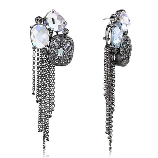 LO4191 - TIN Cobalt Black Brass Earrings with AAA Grade CZ in Clear - Alamode - Flyclothing LLC