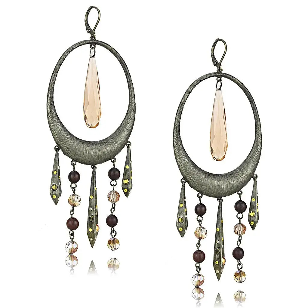 LO4192 - Antique Copper Brass Earrings with Synthetic Synthetic Glass in Champagne - Alamode - Flyclothing LLC