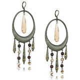 LO4192 - Antique Copper Brass Earrings with Synthetic Synthetic Glass in Champagne - Alamode - Flyclothing LLC