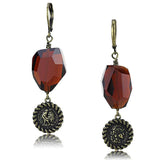 LO4193 - Antique Copper Brass Earrings with Synthetic Synthetic Glass in Garnet - Alamode - Flyclothing LLC