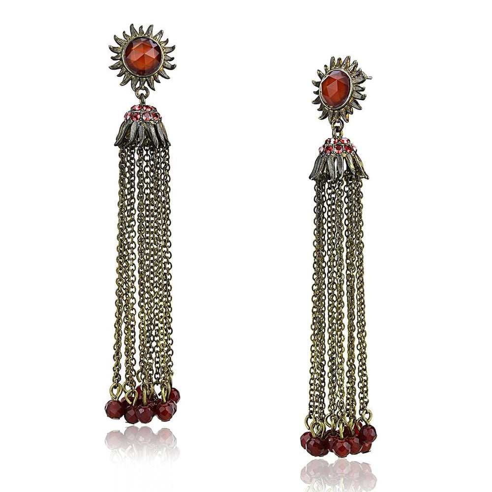 LO4197 - Antique Copper Brass Earrings with Synthetic Onyx in Garnet