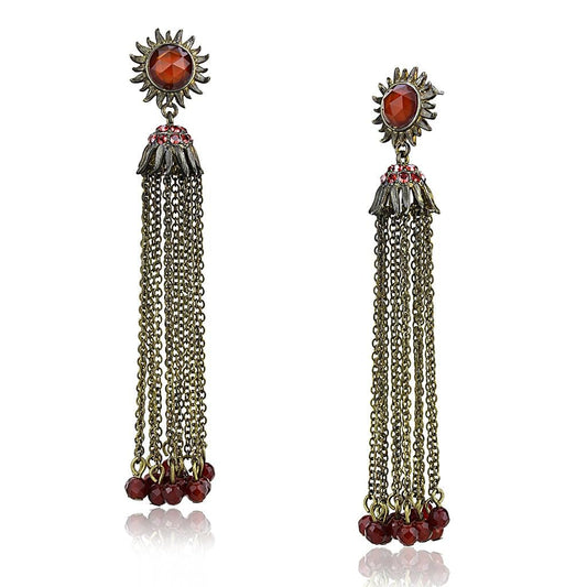 LO4197 - Antique Copper Brass Earrings with Synthetic Onyx in Garnet