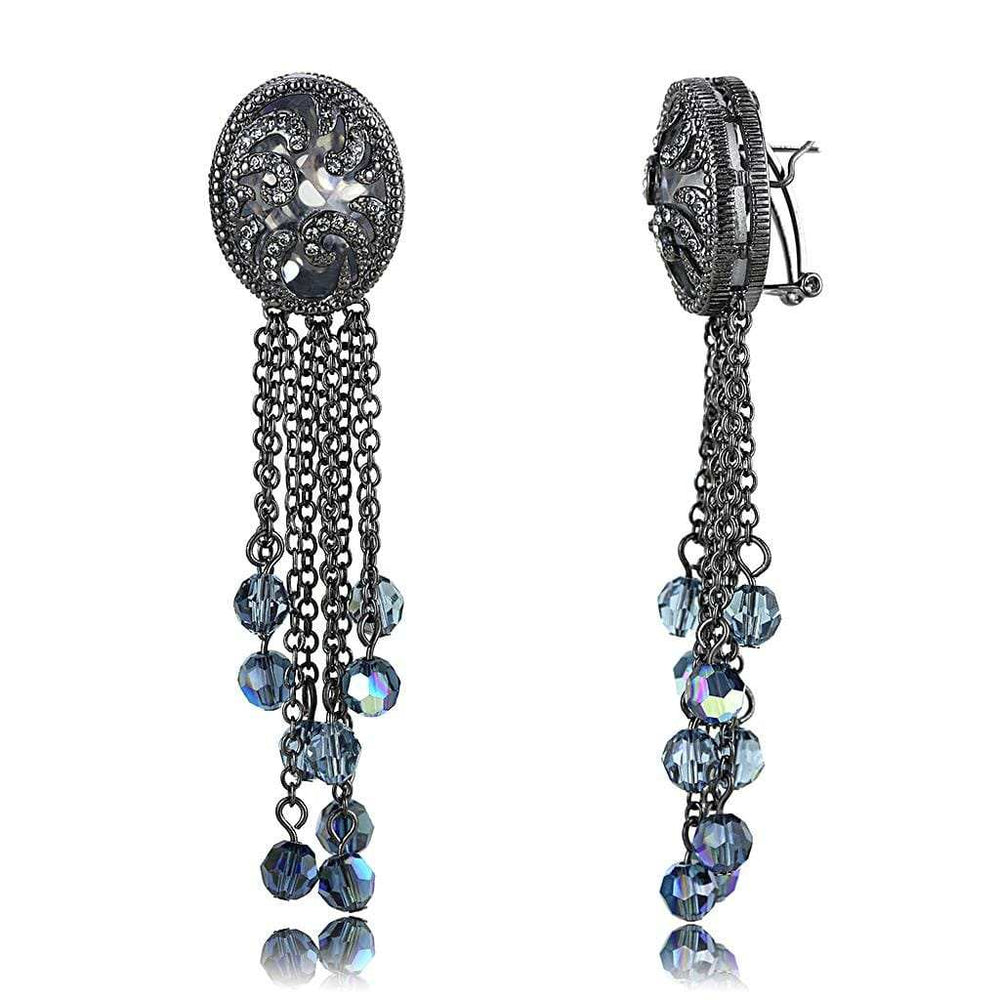 LO4199 - TIN Cobalt Black Brass Earrings with AAA Grade CZ in Clear - Alamode - Flyclothing LLC
