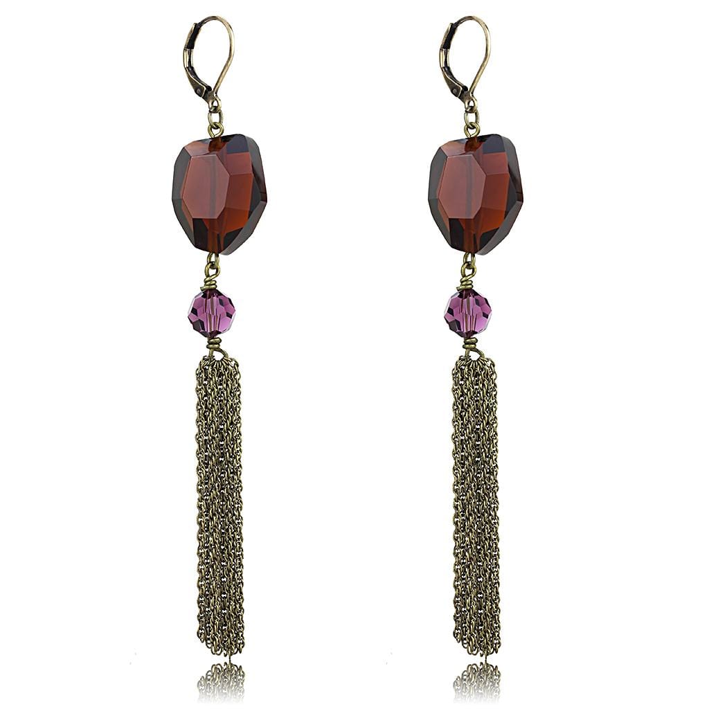 LO4202 - Antique Copper Brass Earrings with Synthetic Synthetic Glass in Garnet