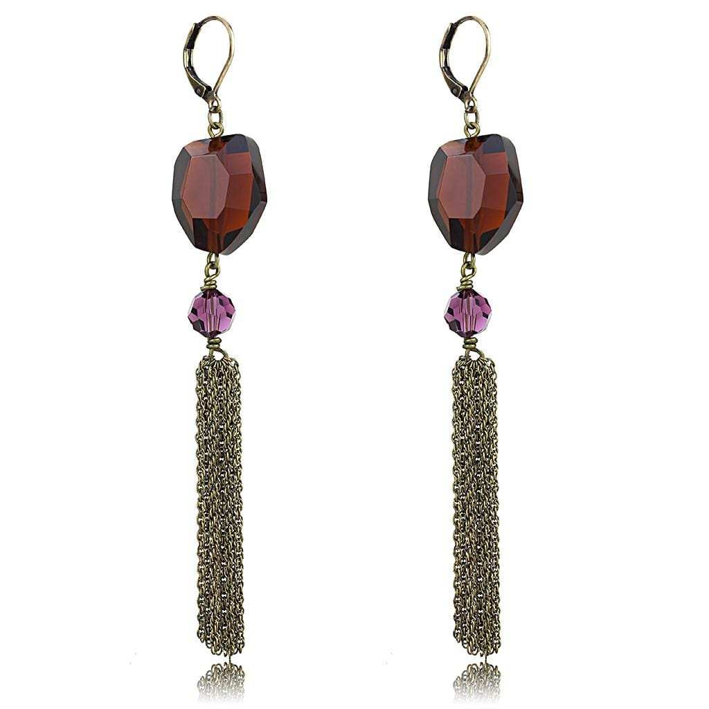 LO4202 - Antique Copper Brass Earrings with Synthetic Synthetic Glass in Garnet - Alamode - Flyclothing LLC