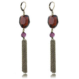 LO4202 - Antique Copper Brass Earrings with Synthetic Synthetic Glass in Garnet - Alamode - Flyclothing LLC