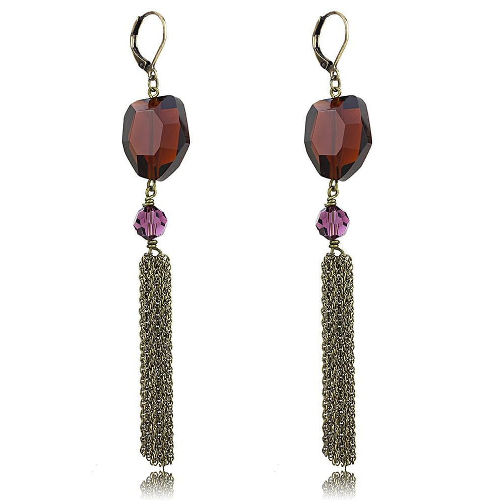 LO4202 - Antique Copper Brass Earrings with Synthetic Synthetic Glass in Garnet