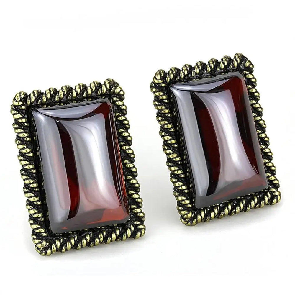 LO4203 - Antique Copper Brass Earrings with AAA Grade CZ  in Garnet - Alamode
