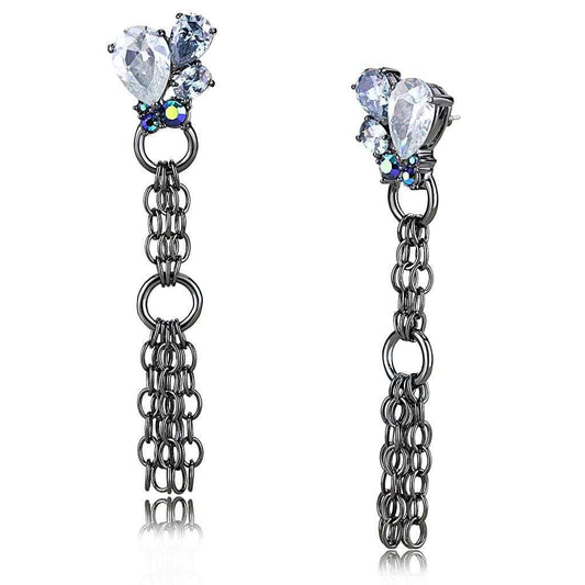 LO4204 - TIN Cobalt Black Brass Earrings with AAA Grade CZ in Clear - Alamode - Flyclothing LLC