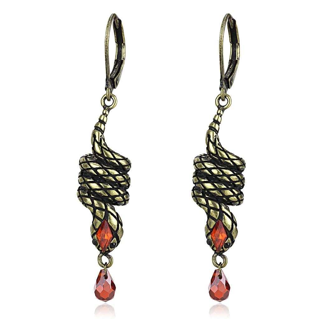 LO4205 - Antique Copper Brass Earrings with AAA Grade CZ in Garnet - Alamode - Flyclothing LLC