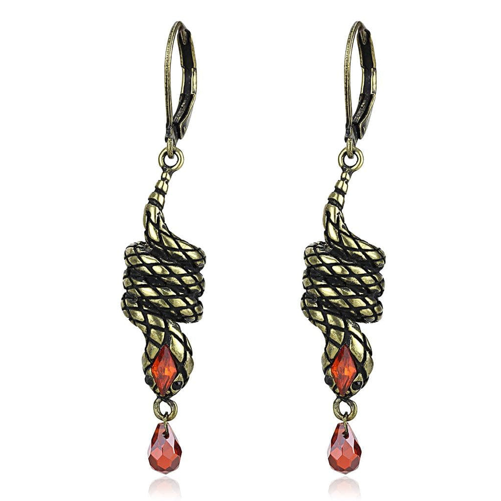LO4205 - Antique Copper Brass Earrings with AAA Grade CZ  in Garnet - Alamode