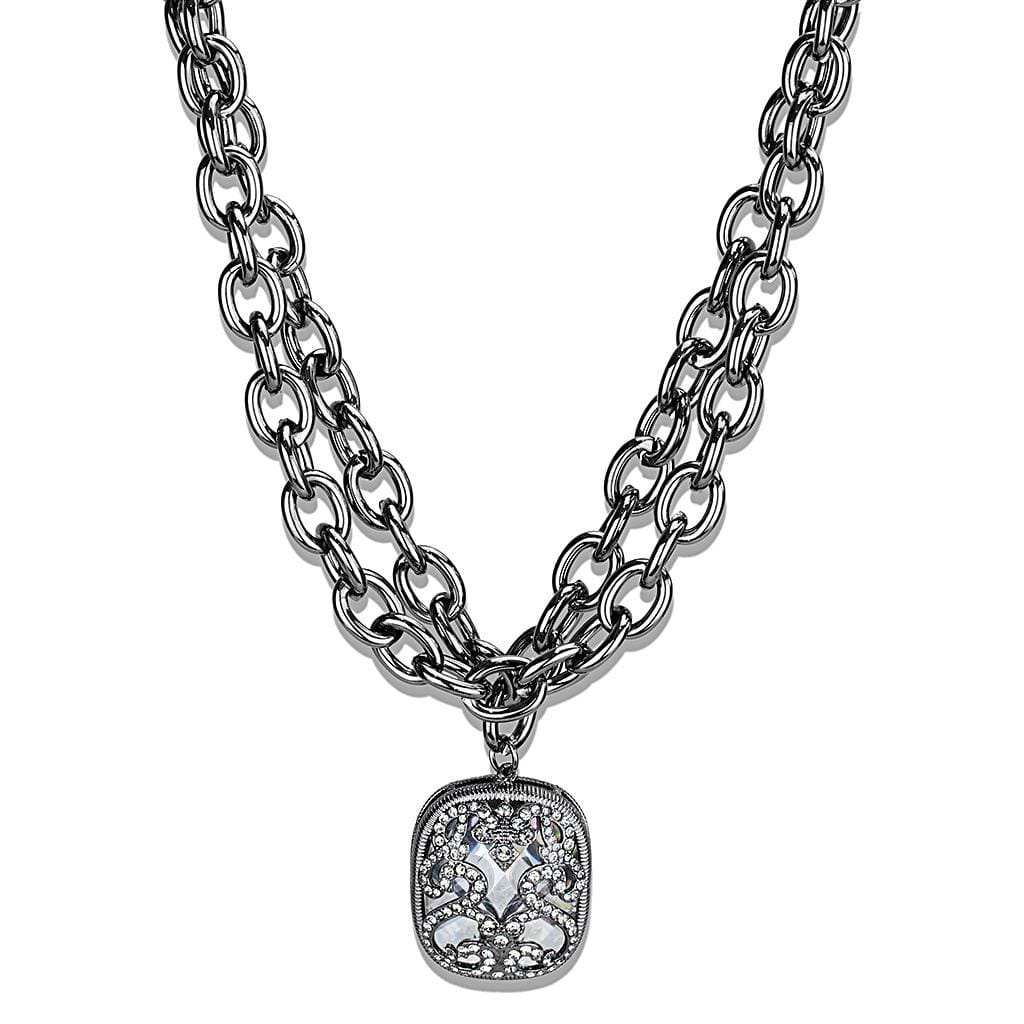LO4207 - TIN Cobalt Black Brass Necklace with AAA Grade CZ in Clear - Alamode - Flyclothing LLC