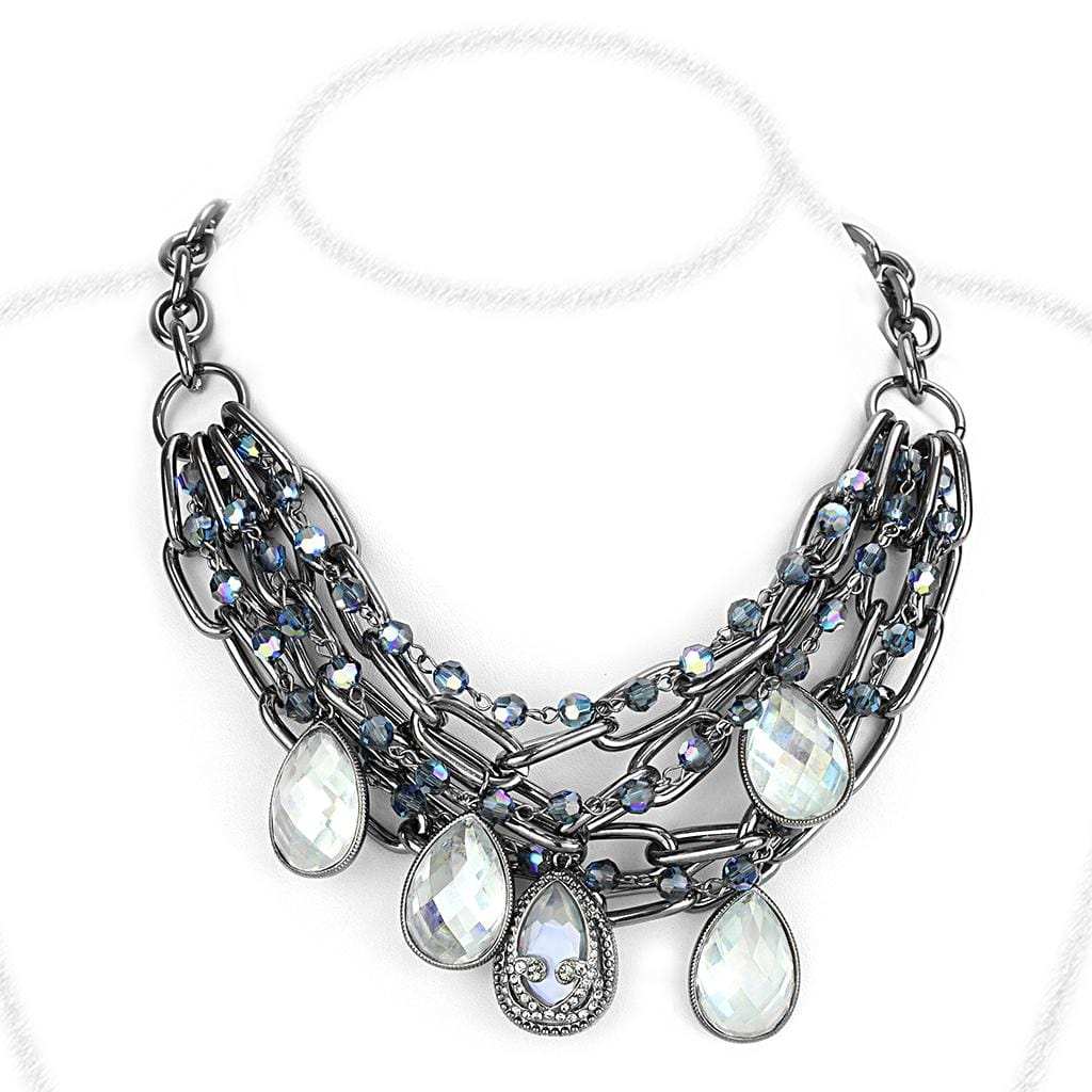 LO4211 - TIN Cobalt Black Brass Necklace with AAA Grade CZ in Clear - Alamode - Flyclothing LLC