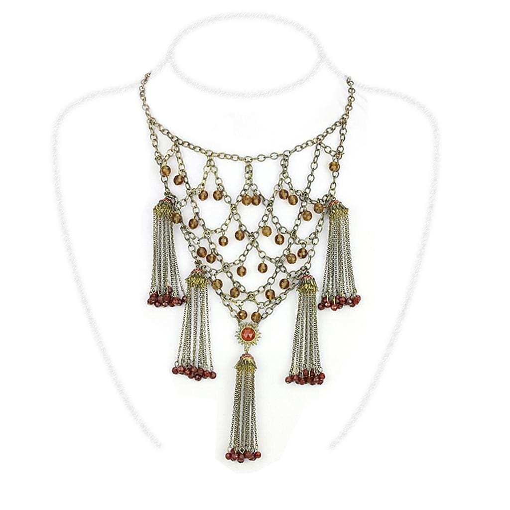 LO4213 - Antique Copper Brass Necklace with Synthetic Onyx in Red Series - Alamode - Flyclothing LLC