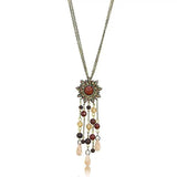 LO4215 - Antique Copper Brass Chain Pendant with Synthetic Onyx in Garnet - Alamode - Flyclothing LLC