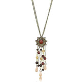 LO4215 - Antique Copper Brass Chain Pendant with Synthetic Onyx in Garnet - Alamode