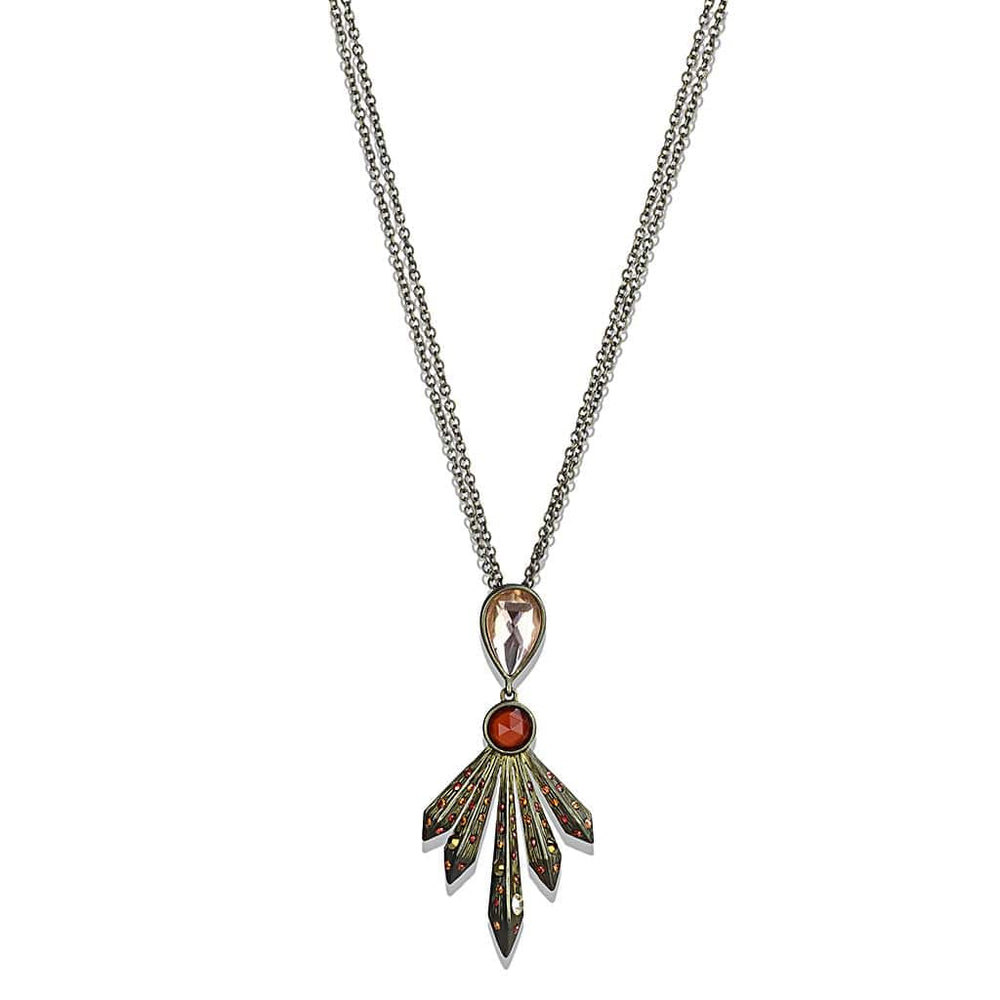 LO4216 - Antique Copper Brass Necklace with Synthetic Synthetic Glass in Champagne - Alamode
