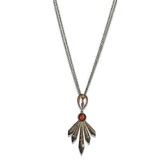 LO4216 - Antique Copper Brass Necklace with Synthetic Synthetic Glass in Champagne
