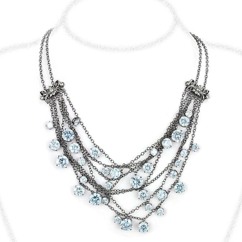 LO4217 - TIN Cobalt Black Brass Necklace with AAA Grade CZ in Clear - Alamode - Flyclothing LLC