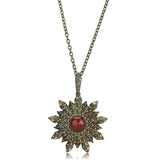 LO4219 - Antique Copper Brass Necklace with Synthetic Onyx in Red Series - Alamode - Flyclothing LLC