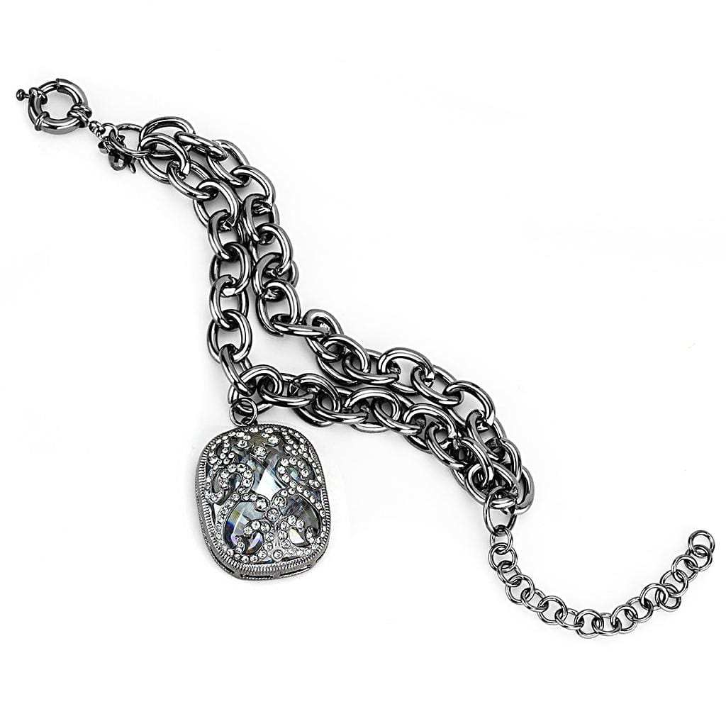 LO4222 - TIN Cobalt Black Brass Bracelet with AAA Grade CZ in Clear - Alamode - Flyclothing LLC